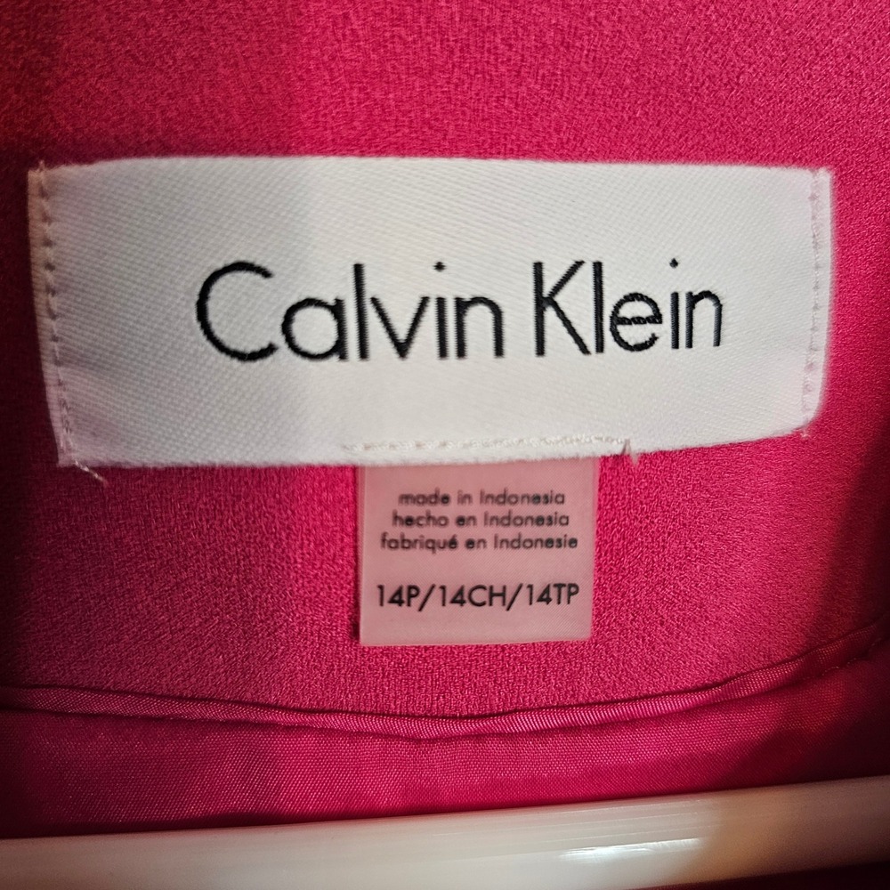 NWT Calvin Klein Womens Pink Button Front Crepe Swing Jacket Gold Buttons 14P - Picture 7 of 11